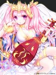  bad_id bad_pixiv_id biwa_lute bracelet breasts choker cleavage crossed_legs frown instrument jewelry joypyonn large_breasts long_hair looking_at_viewer lute_(instrument) original pink_hair purple_eyes sitting solo sousei_ragnavein tiara twintails 