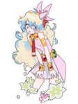  1girl armlet bad_id bad_pixiv_id bracelet cloud_hair cropped_legs flower hair_flower hair_ornament jewelry long_hair multicolored_hair nia_teppelin otohime_(kk23maa) skirt smile solo symbol-shaped_pupils tengen_toppa_gurren_lagann two-tone_hair white_background 