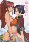  2girls bellows_(suisei_no_gargantia) breasts brown_hair glasses kikuta king_revolver large_breasts multiple_girls purple_hair ridget_(suisei_no_gargantia) smile suisei_no_gargantia sweat 