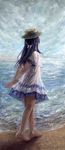  barefoot beach blue_hair braid cloud dokidoki!_precure dress hat highres hishikawa_rikka long_hair precure sand see-through sky solo zoex 