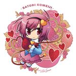  artist_name blouse character_name chibi dated flower food fruit grapes headband heart heart_of_string komeiji_satori leaf long_sleeves looking_at_viewer pink_eyes pink_flower pink_hair pink_rose raspberry rose short_hair simple_background skirt smile socks solo souma_mizuki strawberry third_eye touhou white_background 