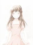  brown_hair closed_eyes dress fruits_basket honda_tooru ichika11030 long_hair open_mouth pale_color pink_dress puffy_short_sleeves puffy_sleeves short_sleeves smile solo 