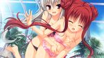  2girls bikini blush breast_grab dracu-riot! elina_olegovna_owen game_cg gray_hair kobuichi long_hair muririn pool red_hair swimsuit yarai_miu yuzusoft 