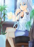  bad_id bad_pixiv_id cloud crossed_legs day drink drinking_straw glass hatsune_miku highres lemon. long_hair plant potted_plant shorts sitting sky solo stool vocaloid 