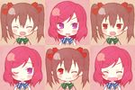  :d ;) ^_^ black_hair blush blush_stickers bow bowtie closed_eyes expressions fang hair_bow love_live! love_live!_school_idol_project meito_(maze) multiple_girls nishikino_maki one_eye_closed open_mouth otonokizaka_school_uniform purple_eyes red_eyes red_hair school_uniform smile twintails yazawa_nico 