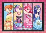  :d aida_mana alternate_costume arm_up armpits bare_shoulders blue_eyes blue_hair bow braid cover cover_page dokidoki!_precure double_bun doujin_cover dress earrings flower formal hair_flower hair_ornament half_updo hat hishikawa_rikka jewelry kenzaki_makoto long_hair maro_nie multiple_girls necklace open_mouth orange_eyes orange_hair pink_bow pink_eyes pink_hair precure purple_eyes purple_hair rose short_hair sleeveless smile yotsuba_alice 