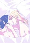  absurdres bad_id bad_pixiv_id bed black_hair blonde_hair christa_renz couple freckles from_side hagiwara_yuna highres kiss multiple_girls shingeki_no_kyojin ymir_(shingeki_no_kyojin) yuri 