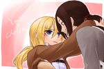  black_hair blonde_hair character_name christa_renz eye_contact freckles hug irapeah looking_at_another multiple_girls ponytail shingeki_no_kyojin short_hair ymir_(shingeki_no_kyojin) yuri 