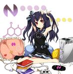  adjusting_hair armpits arms_up bare_shoulders barefoot black_dress black_hair blush book bow choujigen_game_neptune_mk2 dress frilled_pillow frills game_console hair_ornament handheld_game_console head_tilt hexagon highres loho long_hair looking_at_viewer neptune_(series) open_mouth pillow playstation_portable red_eyes simple_background sitting sleeveless sleeveless_dress solo thighhighs toes tying_hair uni_(choujigen_game_neptune) wariza white_background xbox_360 yuzupie123 