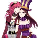  bad_id bad_pixiv_id breasts brown_eyes brown_hair caitlyn_(league_of_legends) cleavage closed_eyes envyra goggles hat league_of_legends locked_arms medium_breasts multiple_girls one_eye_closed pink_hair tattoo vi_(league_of_legends) 