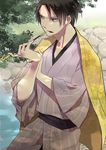  black_hair haori haru_0812 japanese_clothes kimono kiseru levi_(shingeki_no_kyojin) male_focus pipe shingeki_no_kyojin solo 