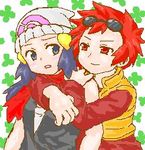  2girls blue_hair hikari_(pokemon) long_hair lowres multiple_girls nintendo nozomi_(pokemon) pokemon pokemon_(anime) red_hair short_hair yuri 