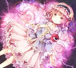  bad_id bad_pixiv_id blush eyeball flower frills hairband heart jaku_sono komeiji_satori lolita_hairband long_sleeves petticoat pink_eyes pink_flower pink_hair pink_rose plant rose shirt short_hair skirt smile solo third_eye thorns touhou vines wide_sleeves 