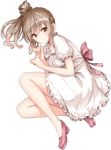  bangs bow brown_eyes brown_hair cevio dress full_body hair_bun highlights long_hair looking_at_viewer multicolored_hair no_socks official_art saitou_masatsugu satou_sasara shoes side_ponytail solo transparent_background 