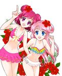  bikini blue_eyes flower hair_flower hair_ornament happy hibiscus konzaki_sakura long_hair multiple_girls navel original pink_hair precure purple_eyes short_hair skirt swimsuit yes!_precure_5 yumehara_nozomi 