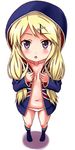  :o blonde_hair covering covering_breasts foreshortening hair_ornament hairclip highres hood hoodie kin-iro_mosaic kneehighs kujou_karen long_hair mitamura-kun_(landcell) naked_hoodie navel panties purple_eyes solo underwear union_jack white_panties x_hair_ornament 