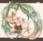  chomachi detached_sleeves green_eyes green_hair hatsune_miku headphones heart letterboxed long_hair necktie shoes skirt smile solo thighhighs twintails very_long_hair vocaloid 