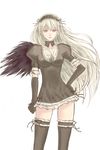  00s black_legwear black_thighhighs character_request frills highres long_hair miniskirt red_eyes rozen_maiden silver_hair skirt source_request suigintou thighhighs white_hair 