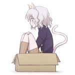  :3 androgynous animal_ears blush box cardboard_box doll_joints hunter_x_hunter in_box in_container kneehighs neferpitou ogry_ching profile solo tail white_hair 