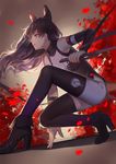  ankle_boots ask_(askzy) black_footwear black_hair black_legwear blake_belladonna boots bow high_heel_boots high_heels long_hair long_legs rwby solo thighhighs weapon yellow_eyes 