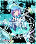  ;) akino_coto aoki_lapis blue_eyes blue_hair blush boots character_name electric_guitar flower gloves guitar hair_ornament headset highres instrument long_hair md5_mismatch mecha_shoujo_taisen_z one_eye_closed smile solo star thigh_boots thighhighs tourmaline very_long_hair vocaloid 