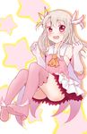  boots elbow_gloves fate/kaleid_liner_prisma_illya fate_(series) feathers gloves hair_feathers highres illyasviel_von_einzbern long_hair magical_girl pink_footwear prisma_illya red_eyes silver_hair solo thigh_boots thighhighs white_hair x556xx623 