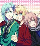  blonde_hair blue_hair grey_eyes kurusu_shou male_focus mikado_nagi mikaze_ai multiple_boys open_mouth pink_hair smile uta_no_prince-sama uta_no_prince-sama_maji_love_2000_percent v 