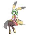  :&lt; animal_ears ascot belt furry green_hair kazami_yuuka pantyhose paws red_eyes short_hair sitting skirt solo task_(artist) toeless_legwear toes touhou vest 