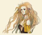  blonde_hair blue_eyes celes_chere final_fantasy final_fantasy_vi floating_hair graphite_(medium) jewelry long_hair necklace pearl prema-ja simple_background solo traditional_media 