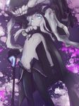  bodysuit cape gloves glowing glowing_eyes kantai_collection kowiru long_hair looking_at_viewer monster pale_skin shinkaisei-kan silver_hair solo teeth wo-class_aircraft_carrier 