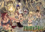  3girls abs animal backpack bag bandaid barefoot bikini_top black_hair blonde_hair blue_hair braid branch breasts charle_(fairy_tail) cleavage copyright_name cowboy_hat crocodile crocodilian erza_scarlet fairy_tail fire forest front-tie_top gray_fullbuster hair_over_one_eye happy_(fairy_tail) hat highres hippopotamus jewelry jungle large_breasts leech long_hair lucy_heartfilia map mashima_hiro midriff monkey multiple_boys multiple_girls muscle natsu_dragneel nature navel necklace official_art one_eye_closed open_mouth red_hair scarf shirt_lift shirtless short_hair short_shorts shorts shoulder_bag spiked_hair twin_braids underboob walking water wendy_marvell wince wristband 