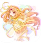  boots bow brooch bubble_skirt choker circlet cure_muse_(yellow) frills hair_ribbon heart high_heels jewelry knee_boots long_hair magical_girl open_mouth orange_hair orange_skirt precure ratryu red_eyes ribbon shirabe_ako skirt smile solo suite_precure yellow_bow yellow_choker 