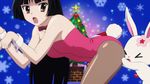  1girl animated animated_gif ass ass_grab bare_shoulders bent_over black_hair bunny bunny_girl bunny_tail christmas_tree detached_collar hime_cut jewelpet_(series) jewelpet_sunshine long_hair mizushiro_kanon pantyhose rabbit red_eyes ruby_(jewelpet) screencap tail thighs wrist_cuffs 