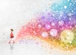  abstract black_hair closed_eyes colorful kamin original rainbow_gradient skirt solo walking 