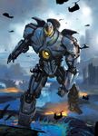  artist_request city corpse gipsy_danger helicopter highres kaijuu mecha monster no_humans official_art pacific_rim production_art realistic ruins science_fiction water 