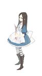  alice:_madness_returns alice_(wonderland) alice_in_wonderland alice_liddell american_mcgee&#039;s_alice american_mcgee's_alice apron black_hair bluerancel boots dress green_hair jewelry knife long_hair pantyhose weapon 