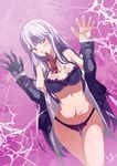  against_glass bangs bare_shoulders blush bottomless bra braid breast_press breasts breasts_on_glass cleavage covered_nipples danganronpa danganronpa_1 flower gloves hair_ribbon highres jacket kirigiri_kyouko lace lace_bra lace_panties large_breasts lavender_hair long_hair looking_at_viewer mouth_hold nanaya_(daaijianglin) navel necktie open_clothes open_jacket panties purple_bra purple_eyes purple_panties ribbon ringed_eyes rose signature single_glove solo underwear undressing 