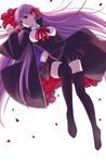 bb_(fate)_(all) bb_(fate/extra_ccc) bed_of_roses breasts fate/extra fate/extra_ccc fate_(series) flower hair_ribbon lace lace-trimmed_thighhighs long_hair medium_breasts neko_kuriya no_shoes purple_eyes purple_hair red_flower red_rose ribbon rose solo thighhighs very_long_hair 