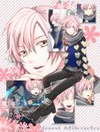  boots character_name fingerless_gloves gloves grey_eyes male_focus mikado_nagi open_mouth pink_hair scarf smile solo sweater tsugumi_(usakazi) uta_no_prince-sama uta_no_prince-sama_maji_love_2000_percent 