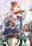  flower green_eyes hat instrument orange_hair original pointy_ears retsuna short_hair skirt solo violin 