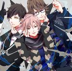  black_hair brown_hair glasses grey_eyes isago_(ica) long_sleeves male_focus mikado_nagi multiple_boys necktie ootori_eiichi open_mouth pink_hair purple_eyes scarf smile sumeragi_kira sweater uta_no_prince-sama uta_no_prince-sama_maji_love_2000_percent yellow_eyes 