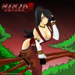  1girl black_hair blush branch breasts ihsnet large_breasts momiji_(ninja_gaiden) ninja_gaiden ninja_gaiden:_dragon_sword ponytail smile solo tree 