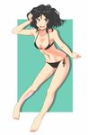  :d amagami barefoot bikini black_bikini black_hair breasts cleavage daniel_(artist) grey_eyes hand_in_hair highres medium_breasts navel open_mouth short_hair side-tie_bikini smile solo swimsuit tanamachi_kaoru wavy_hair 