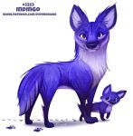  2019 age_difference ambiguous_gender blue_fur canid canine canis cryptid-creations dingo duo feral footprint fur humor mammal pawprint pun purple_eyes simple_background size_difference visual_pun white_background white_fur young 