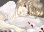  blonde_hair blood character_request grey_background lips lying noja on_side parted_lips pillow red_eyes seventh_blood_vampire simple_background solo 