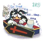  animal_ears bat_ears coffin draculala_(gashi-gashi) gashi-gashi male_focus original picture_(object) pillow sharp_teeth sleepy solo teeth 