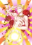  arkray bad_id bad_pixiv_id blonde_hair fabulous fate/extra fate/extra_ccc fate_(series) flower gilgamesh glowing glowing_penis hair_slicked_back highres jewelry male_focus necklace nude penis red_eyes rose solo tattoo 