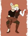  2boys axis_powers_hetalia blonde_hair collar germany_(hetalia) leash male male_focus multiple_boys short_hair sitting sitting_on_person united_kingdom_(hetalia) yaoi 