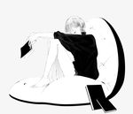  ballpoint_pen_(medium) barefoot book chair closed_eyes full_body greyscale knees_up monochrome naked_shirt nib_pen_(medium) original shirt sitting solo sousou_(sousouworks) traditional_media 