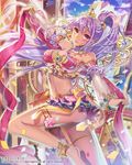  anklet bad_id bad_pixiv_id barefoot bikini bracelet dark_skin jewelry lips long_hair navel original pink_eyes ponytail purple_hair skirt smile solo swimsuit tenkuu_no_crystalia tiara yeonwa 